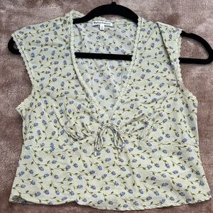 Reformation Cream and Blue Floral Blouse